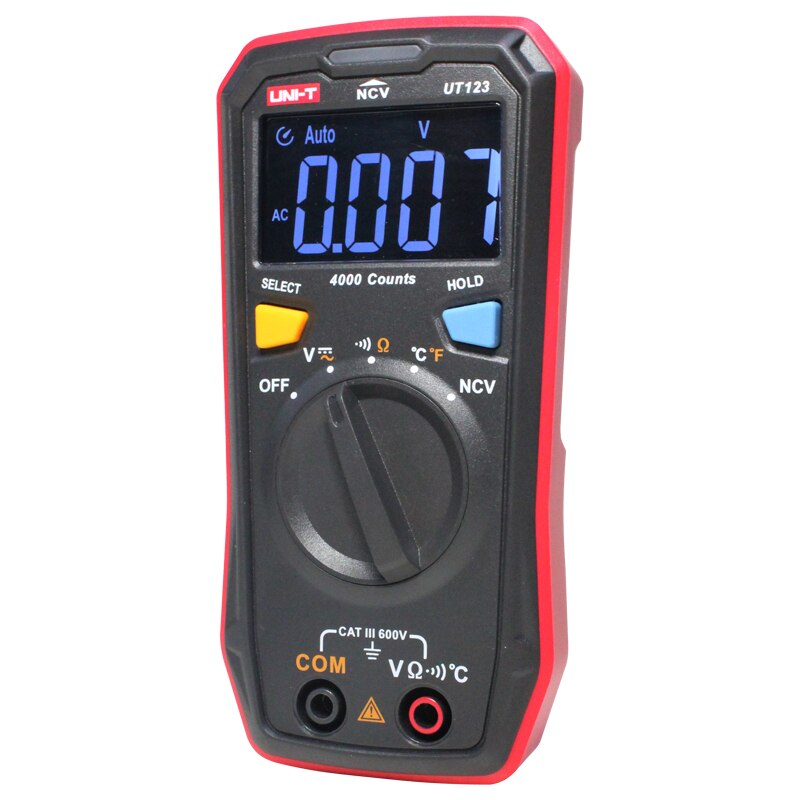 UNI-T UT123 Handheld Digital Multimeter, Household Pocket Size Multimeter, AC and DC Voltage Resistance, Temperature NCV Function