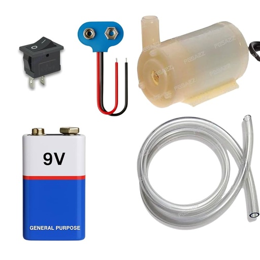 Waterproof Mini water Project DC Pump 3-9v complete kit with Switch, 9v and pipe SET