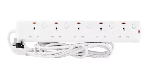Terminator 5 way UK Power Extension,3 Meter Cable, White