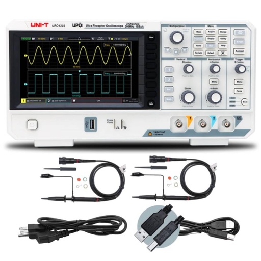 [UPO1202] UNI-T 200MHz 2Ch DSO Ultra Phosphor Digital Oscilloscope 1 GSa/s Memory Depth 56 Mpts 500,000 wfm/s 7in Display 1Mpts FFT Sampling Points