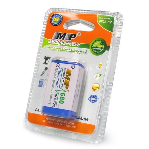[6F229V] MP (Multiple Power) 6F22 9V Li-ion 680mAh Rechargeable Battery