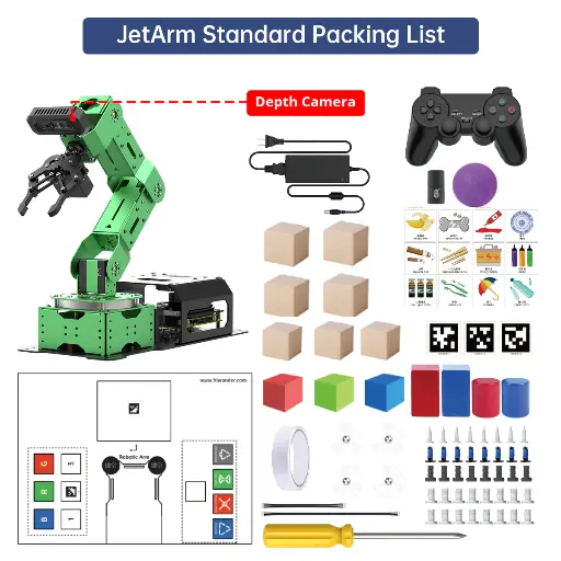 Hiwonder JetArm Pro ROS1 ROS2 3D Vision Robot, with Multimodal AI Model (ChatGPT), AI Voice and Vision Interaction, Support Chassis, Sliding Rail, Conveyor Belt Add-on