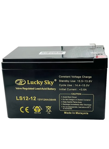 12V 12Ah  Luckysky Rechargeable Sealed Lead Acid Battery – High-Capacity, Maintenance-Free, Long Life