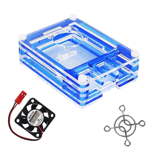[RA525] Raspberry Pi 4 Model B 9-Layer Acrylic Case Transparent Square Black Shell with 3007 5V cooling fan