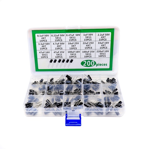 [AE241] 200PCS Electrolytic Capacitors 0.1uf 50V- 220uF 10V Kit （Plastic Box）