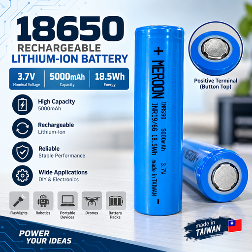 18650 Rechargeable Lithium-Ion Battery 3.7V 5000mAh 18.5Wh – INR19/66