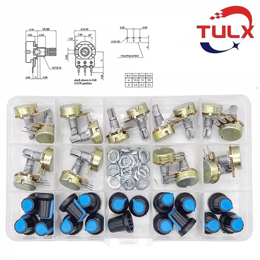 [AE238] 18PCS WH148 Single Link 15mm Potentiometer Kit （Plastic Box）