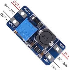 DC-Dc Boost converter 2A  adjustable module voltage  regulator board input voltage 2  volt-24 volt to 5volt -28 volt output voltage (without USB Connector)