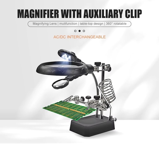 [TE-800] Soldering / Rewarks Magnifier with  Auxilary Clip AC/DC input TE-800