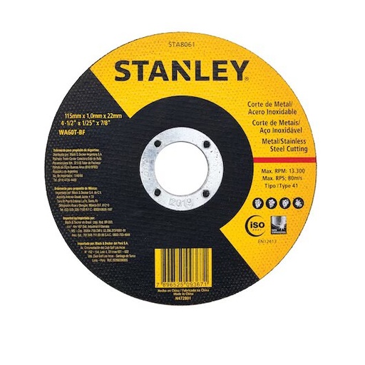 [STA8061] STANLEY  4.5" Cut Off Wheels For 4.5" Grinders - Aggressive Cutting For Metal & Stainless Steel -Pack of 5