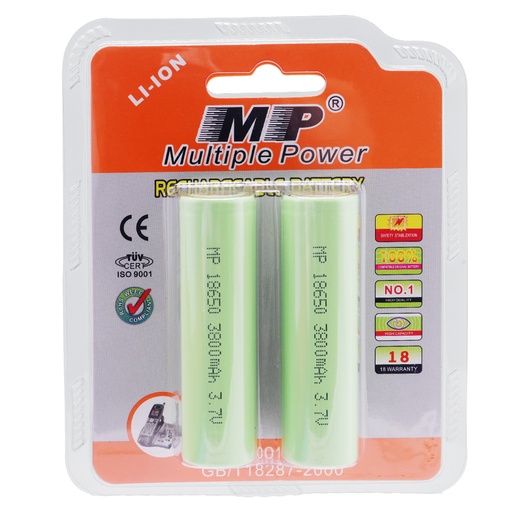 [MP18650] MP 3.7v 3800mAh Lithium li-ion Rechargeable ICR 18650 Li ion Battery Blister card packing  (Pack of Two)