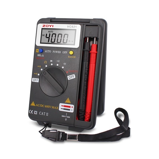 [IA063] ZOYI-VC921 Pocket Digital Multimeter, Battery Tester, Rms Voltmeter, 4000 Counts with 1 Pair of Alligator Clips